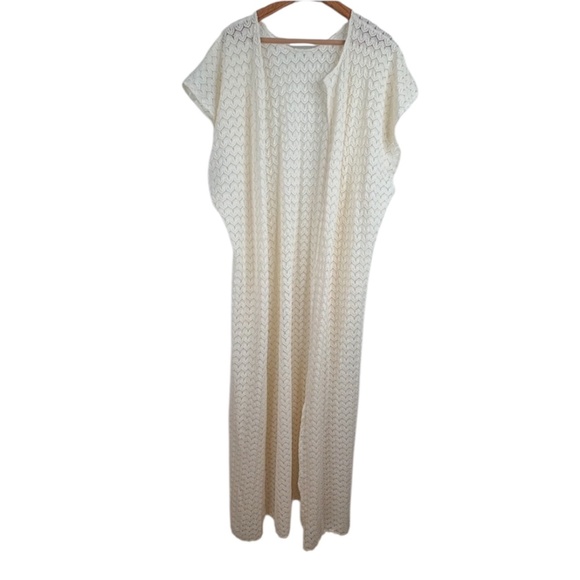 VTG 70s Cream Crochet Duster Cardigan Ivory Lace Kimono Boho Festival Cottage - Picture 8 of 8
